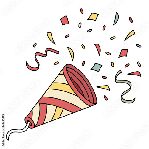 Festive party popper exploding with colorful confetti and streamers celebration