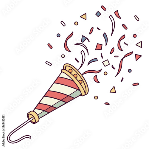 Festive party popper exploding with colorful confetti and streamers celebration