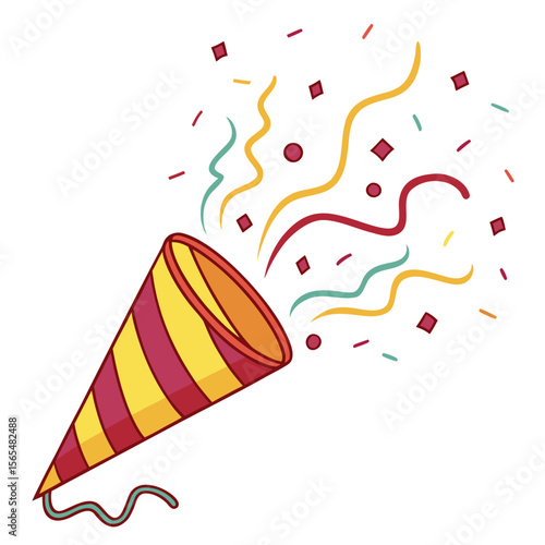 Festive party popper exploding with colorful confetti and streamers celebration