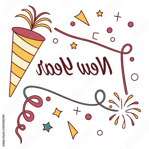 Festive New Year celebration with party popper and confetti vector