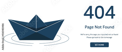 404 error landing page with paper boat illustration, go home button, and minimal design for web navigation and site troubleshooting