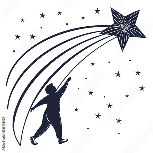 Silhouette reaching for a shooting star person
