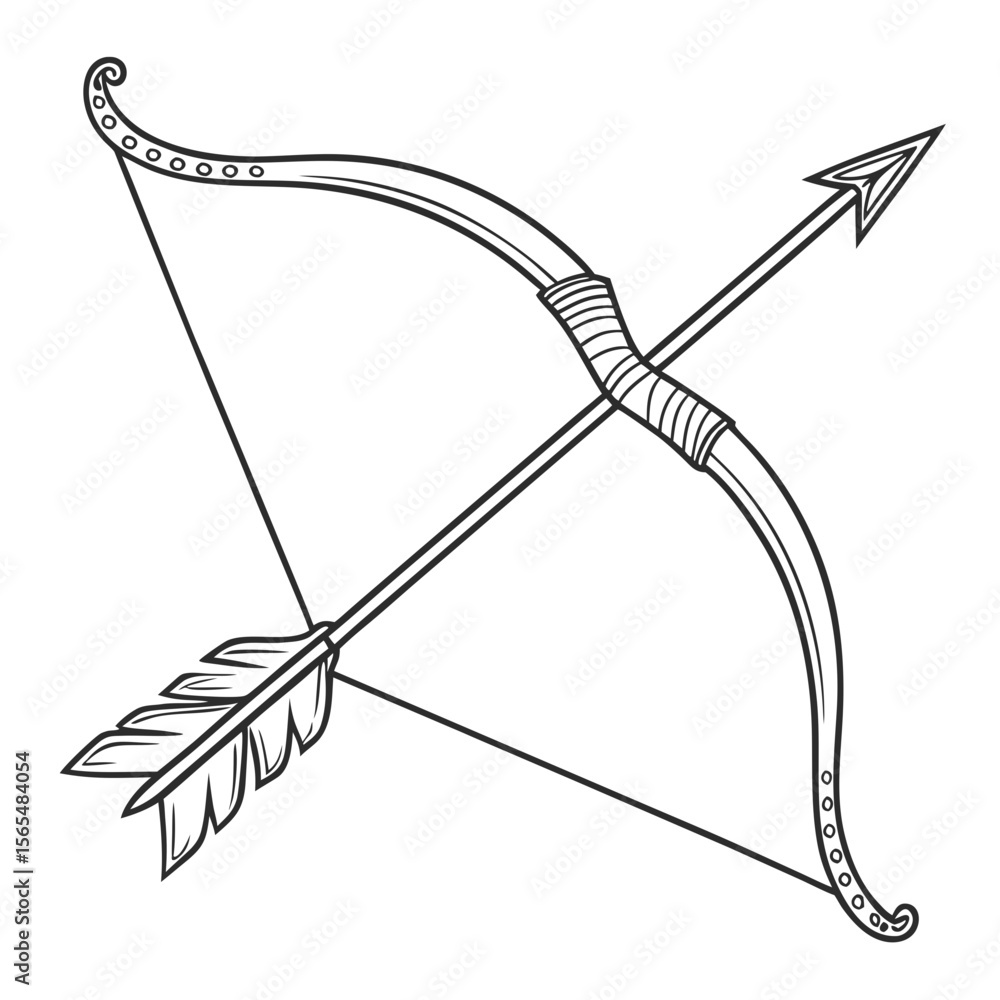 Fototapeta premium Ornate bow and arrow illustration archery weapon
