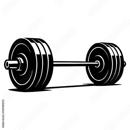 Robust Black and White Barbell with Weights Vector - Symbol of Strength and Intense Training