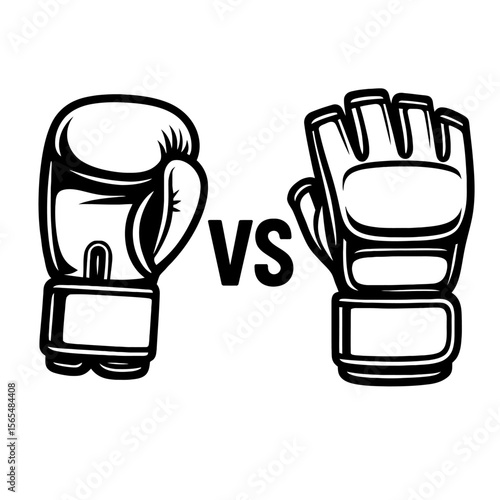 Boxing Glove Versus MMA Glove Vector Illustration - Combat Sport Comparison and Showdown