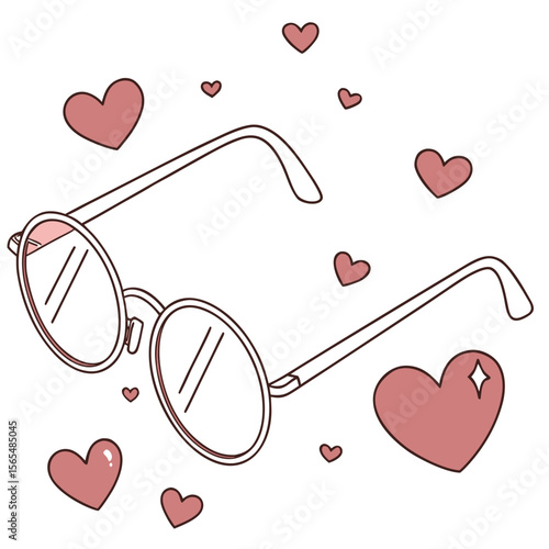 Round eyeglasses surrounded by pink hearts love