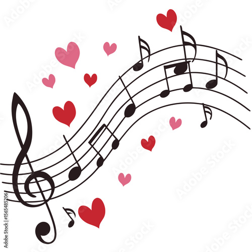 Musical notes with hearts treble clef pink