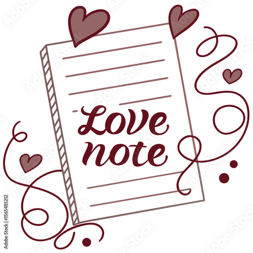 Love note with hearts and swirls romantic writing