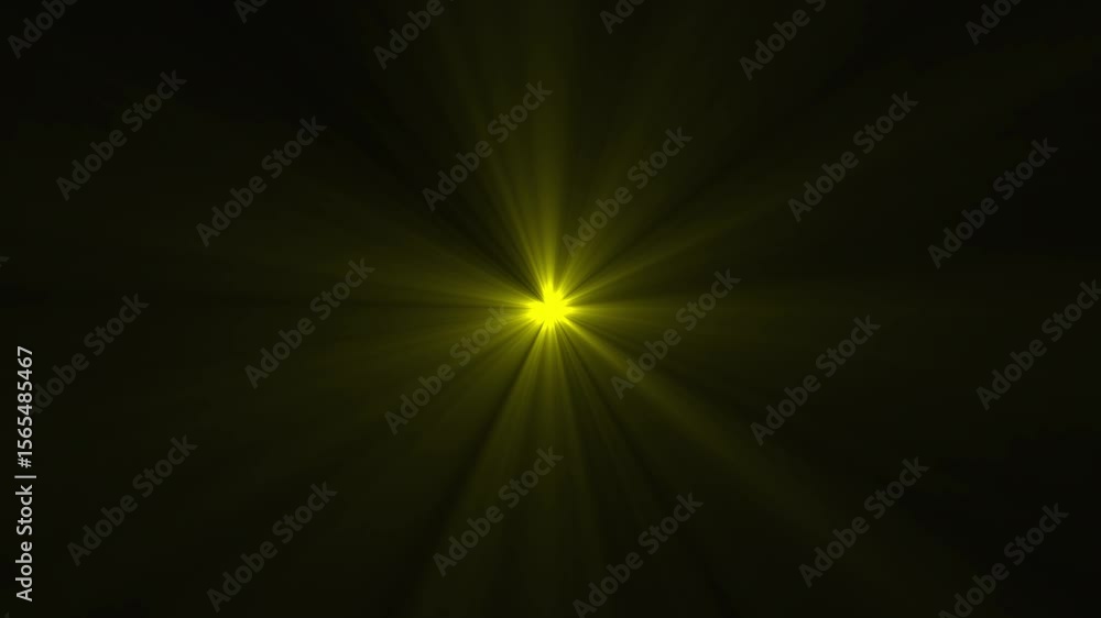 Abstract loop center flickering glow white star optical shine on black background. High-quality stock footage of sun rays light effects, overlays or flare glow array isolated on black background.