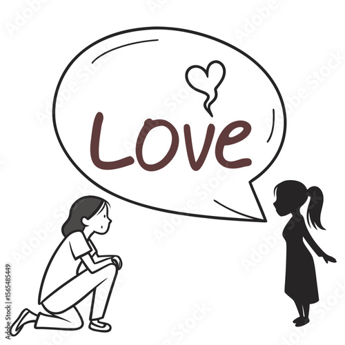 Two women sharing love with speech bubble heart romance