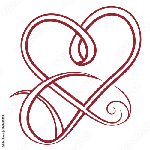 Intertwined heart shape with swirling flourishes love romance
