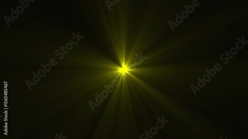 Abstract loop center flickering glow white star optical shine on black background. High-quality stock footage of sun rays light effects, overlays or flare glow array isolated on black background.