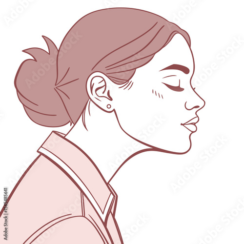 Woman profile with closed eyes and hair bun face head
