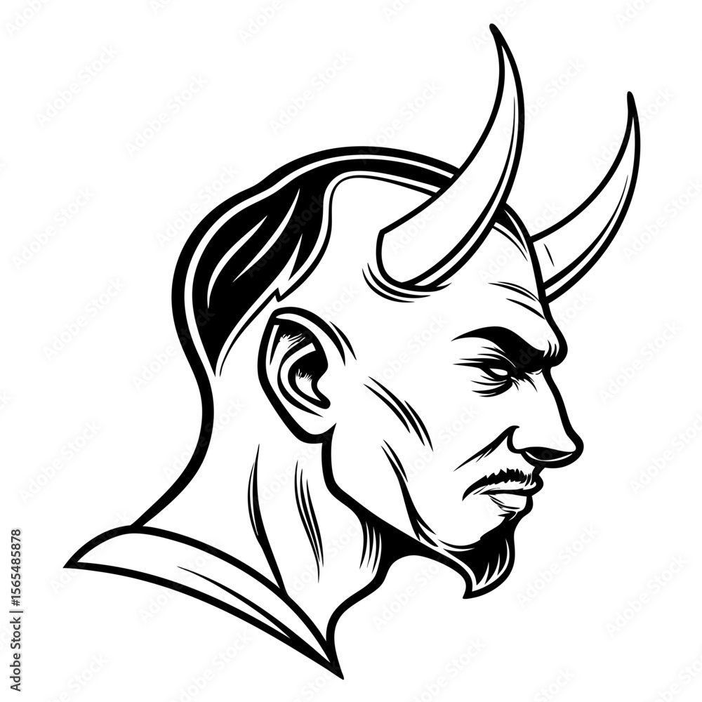 Fierce Devil Head With Horns demon profile Fierce Devil Head With Horns demon profile