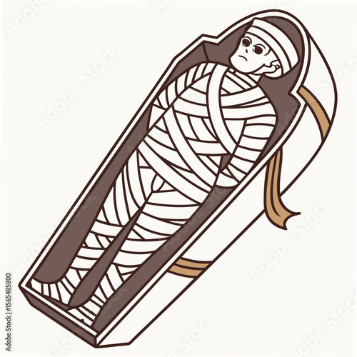 Mummy in sarcophagus with bandages coffin ancient
