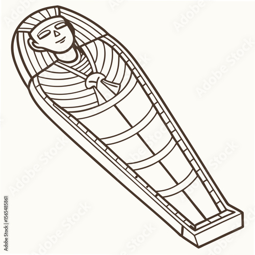 Egyptian sarcophagus with mummy inside coffin ancient