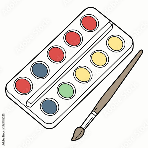 Watercolor paint palette with colorful paints and brush watercolor paints art supplies