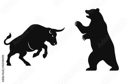 Bull Bear Silhouettes Symbolizing Financial Market Trends and Trading