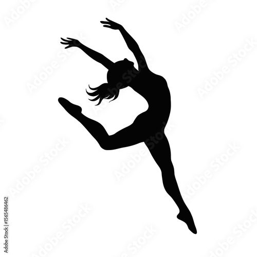 Silhouette Ballet Dancer Leaping in Graceful Jump Pose