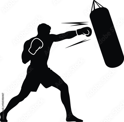 Boxer Punching Speed Bag Silhouette Vector Design, Transparent Background.