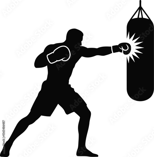 Boxer Punching Punching Bag Silhouette Vector Design, Transparent Background.
