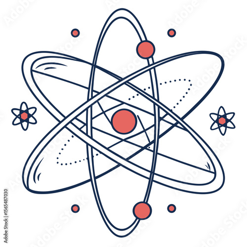 Atomic structure illustration with orbiting electrons and nucleus science physics