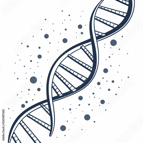 Dark blue D N A helix with scattered dots molecule science
