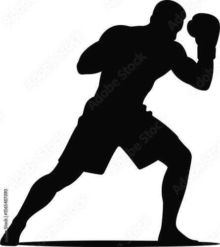 Boxer in Fighting Stance Throwing Punch Silhouette Vector Design, Transparent Background.
