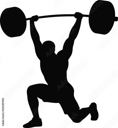 Weightlifter Lifting Barbell Silhouette Vector Design, Transparent Background.