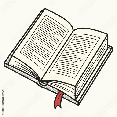 Open book with red bookmark and text reading literature