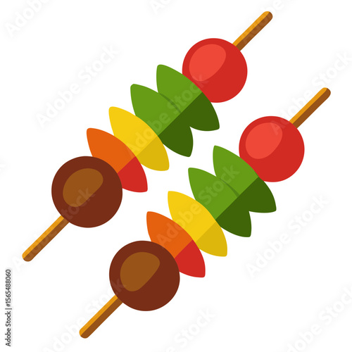 Two colorful food skewers with meat and vegetables tomato