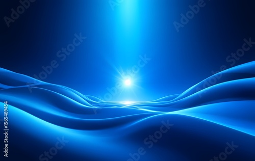 Abstract Blue Light Background, Flowing Curves Design. Gradient Texture, Deep To Light Blue Transition. Dynamic Lines Converge, Creating Depth. Futuristic Atmosphere, Ideal For Graphic Design.