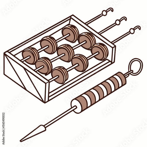 Abacus with beads and a stylus counting calculation