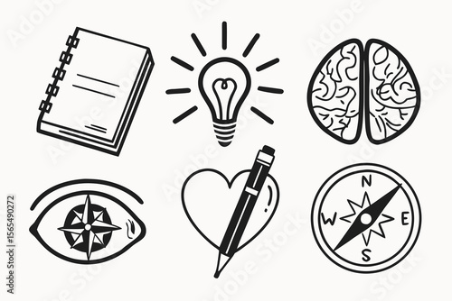 Creative inspiration icons isolated on white background