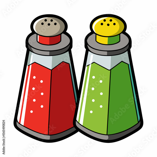 Red and green seasoning shakers with white dots salt shaker pepper shaker