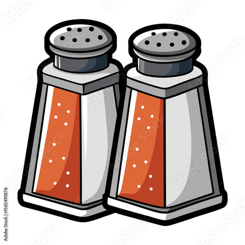 Pair of orange and white salt and pepper shakers salt shaker seasoning