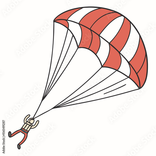 Person skydiving with red and white parachute falling extreme sport