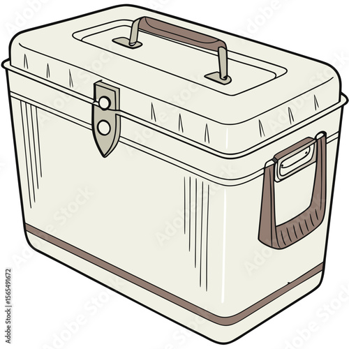 Vintage beige cooler with brown handle and latch vector