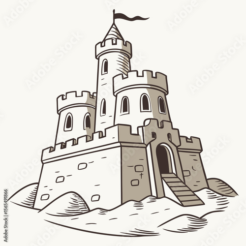 Majestic fortress with towers and flag castle architecture
