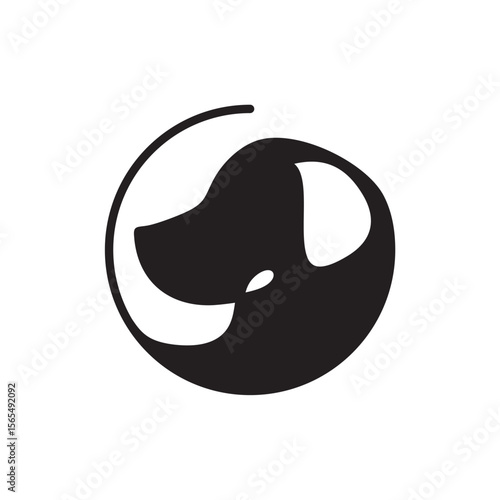 Stylized Black Outline of a Dog in a Circular Form

