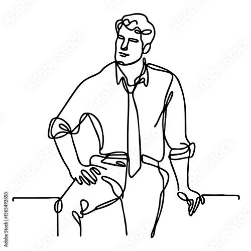 Audacity — arrogant handsome man in theatrical pose: minimalist single-line black drawing. One line art.