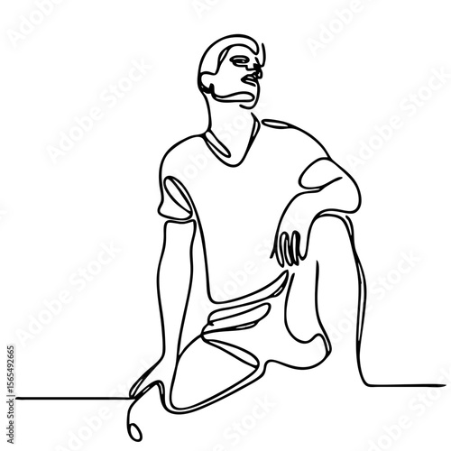 Audacity — arrogant handsome man in theatrical pose: minimalist single-line black drawing. One line art.