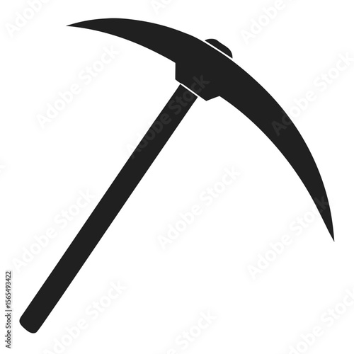 Solid black silhouette of a pickaxe tool for mining and excavation, isolated vector icon