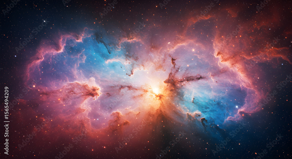 Obraz premium A vibrant nebula in deep space, showcasing swirling clouds of colorful gas and dust.
