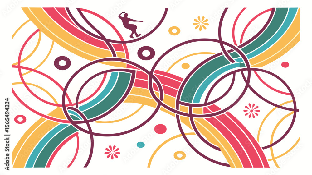 Abstract retro design with circles and rainbow colors vector art graphic illustration and dancer silhouette vector Abstract retro design with circles and rainbow colors vector art graphic illustration and dancer silhouette vector
