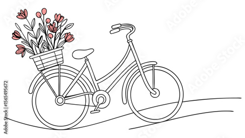 Vintage bicycle with flower basket vector illustration for coloring book and creative design projects