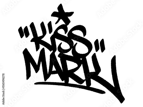 Graffiti tag “Kiss Mark” with bold, flirty street art vibe for Lipstick Day, stylish and playful urban lettering.