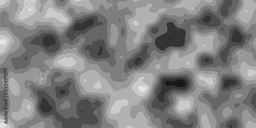 Black and White wave paper curved reliefs abstract background. Geographic mountain terrain and Contour map background. Grayscale blurred pattern with soft transitions of light and dark shades. 