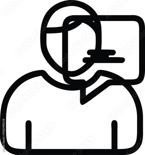 Communication Icon: A minimalist linear icon illustrating a person engaged in a dialogue, with a speech bubble representing conversation.