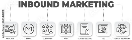 Inbound Marketing Strategy Illustration Featuring Analysis, Email, CRM, and Public Relations